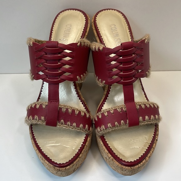 Colin Stuart Red Leather Wedge Sandals Size 8.5 - Picture 2 of 8